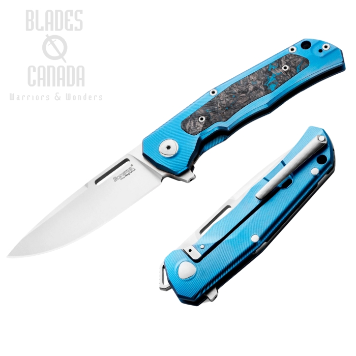 Lion Steel Q4ttro Flipper Folding Knife, MagnaCut, Titanium Blue/CF, Q4 BL